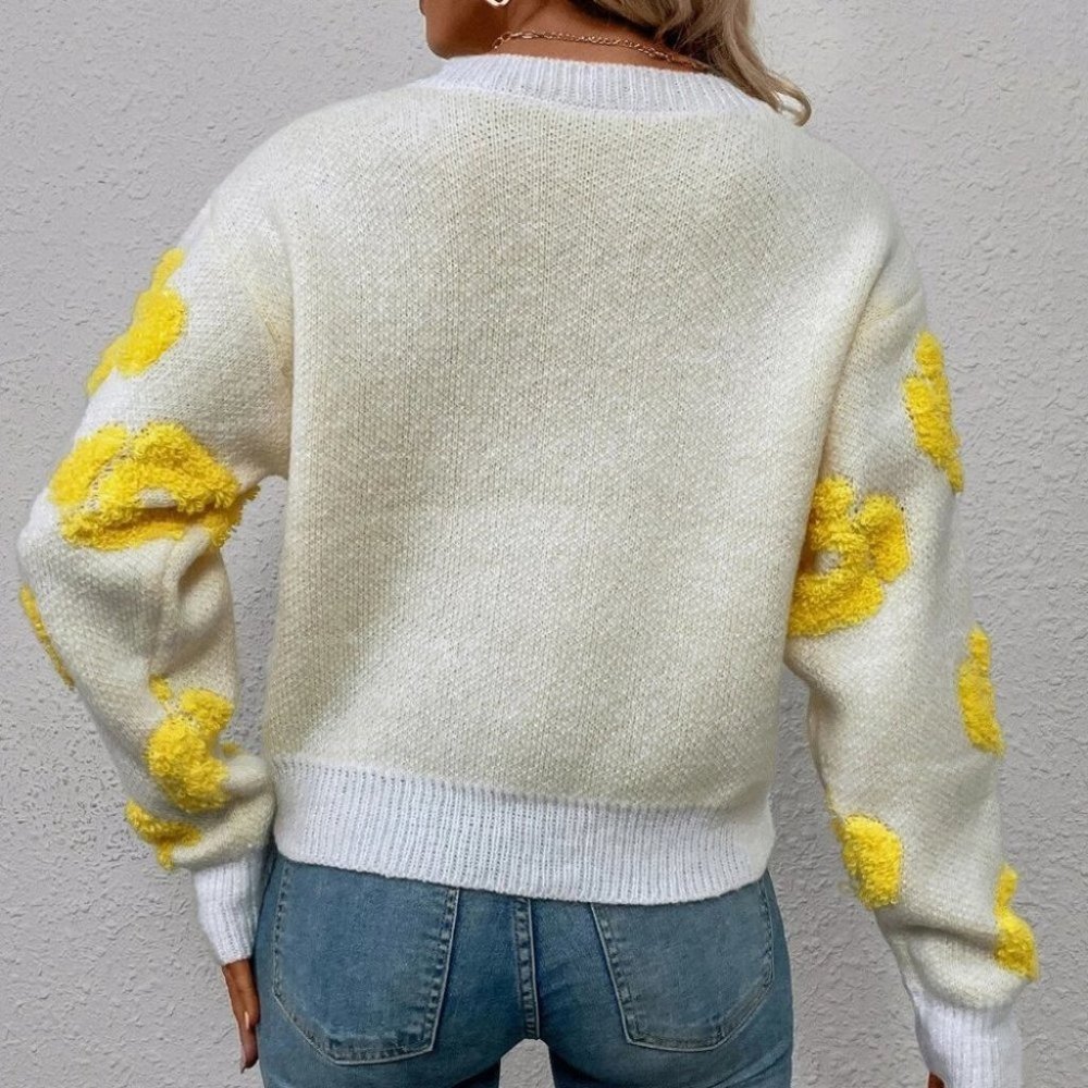 Boho Yellow Floral Print Sweater - Picture 2 of 5